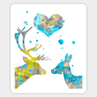 Love Deer Couple With Heart Watercolor Painting Sticker